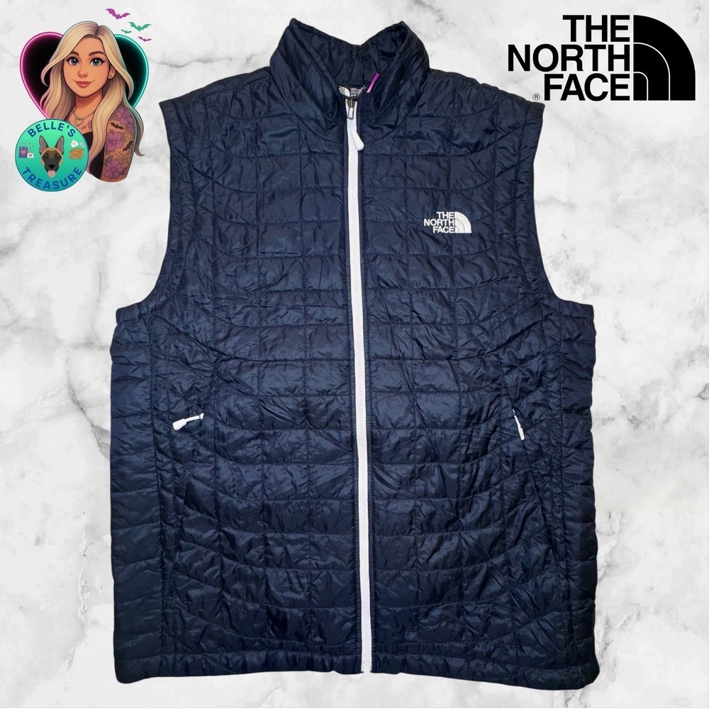 The North Face Thermoball Vest‎ Men's Medium Blue Quilted Jacket White Full Zip